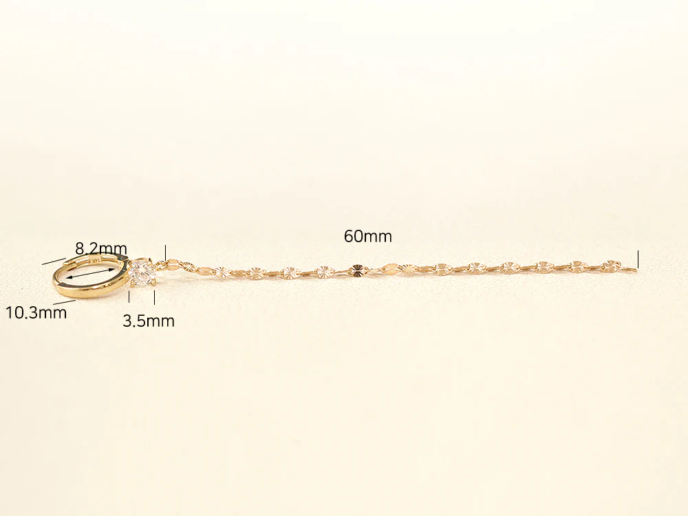 14K Gold Cutting Chain Cubic Hoop Earring - Image 8