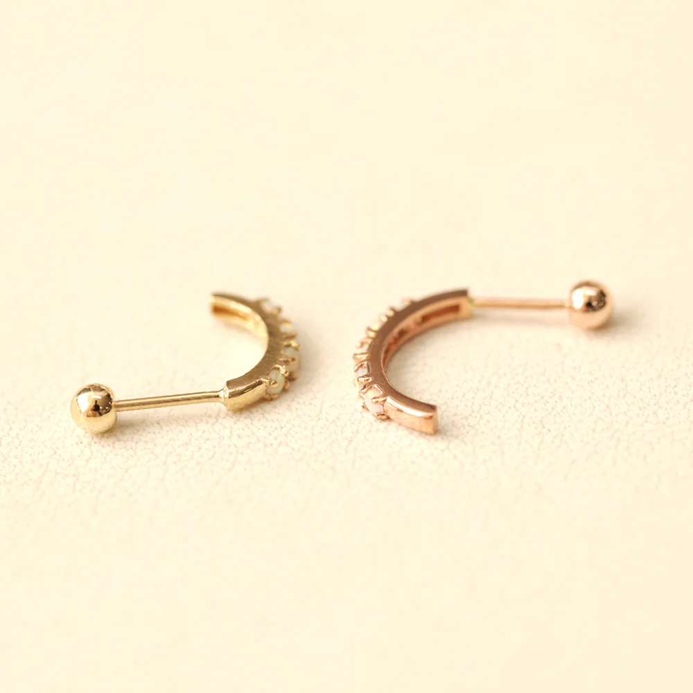 14K Gold Opal Half Curved Earring 20G18G16G - Image 7