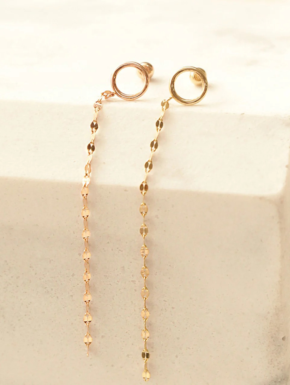 14K Gold Cutting Drop Chain Circle Earring 20G18G16G - Image 3