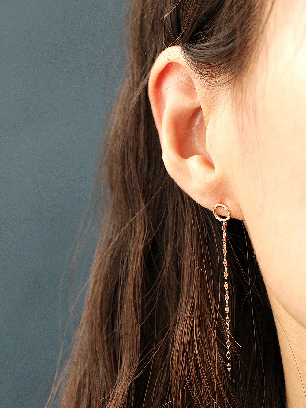 14K Gold Cutting Drop Chain Circle Earring 20G18G16G - Image 4