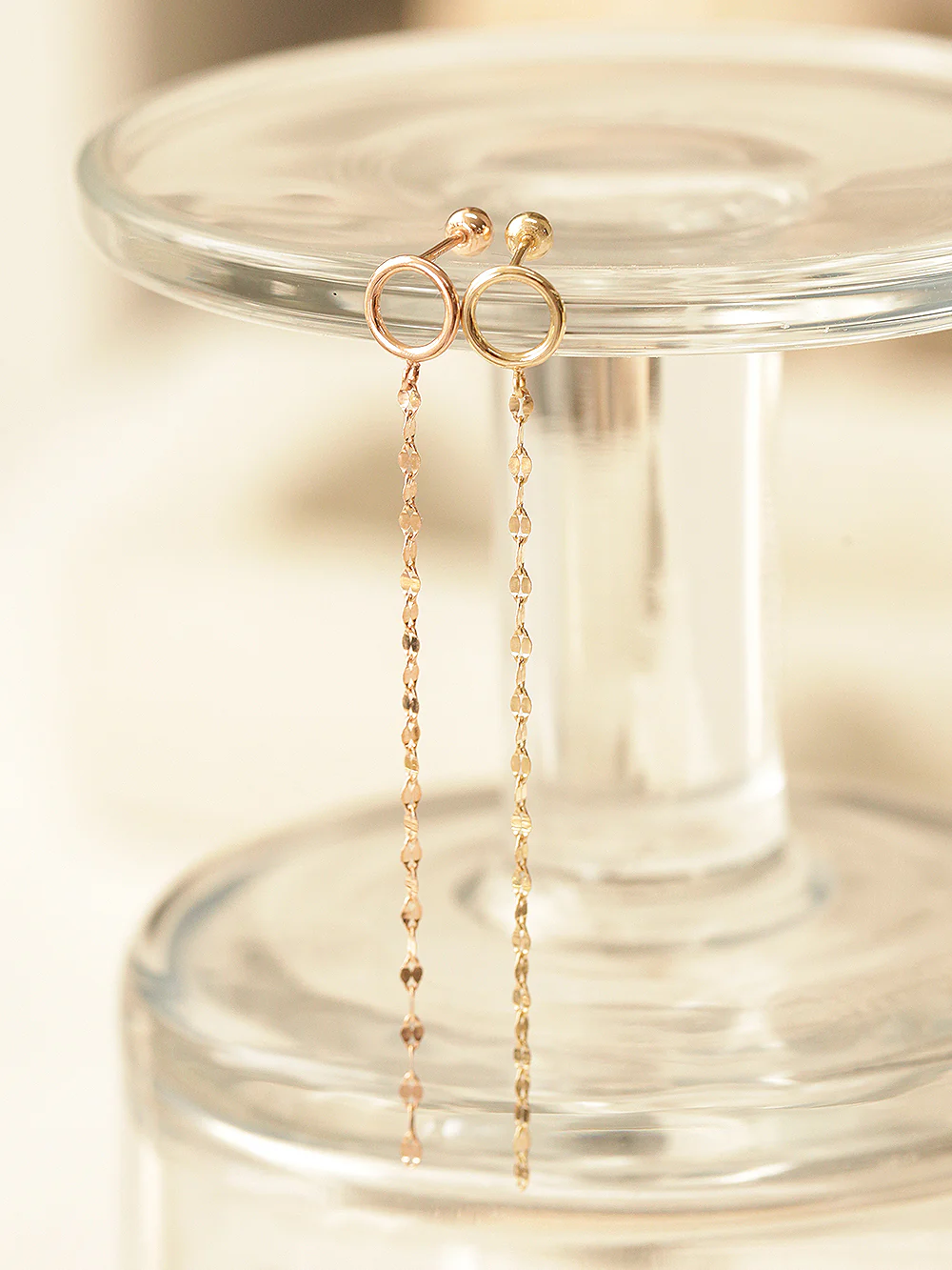 14K Gold Cutting Drop Chain Circle Earring 20G18G16G - Image 5