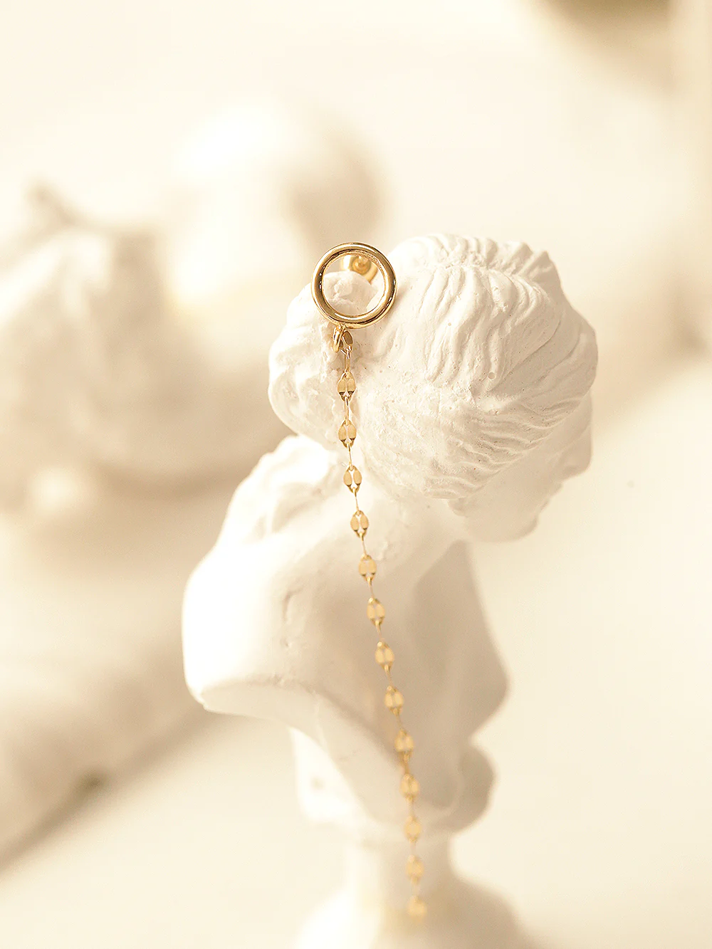 14K Gold Cutting Drop Chain Circle Earring 20G18G16G - Image 7