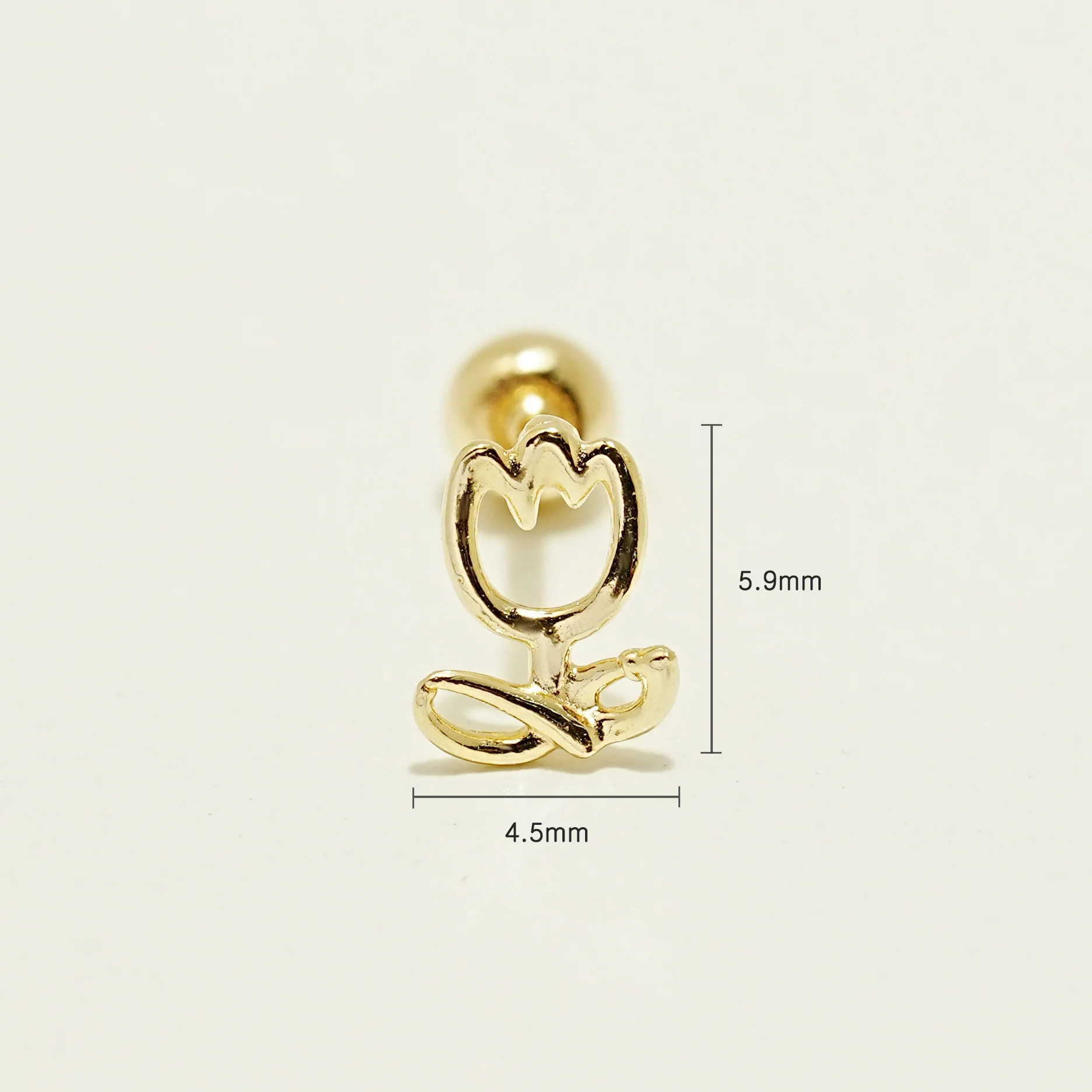 14K Gold Cutey Tulip Cartilage Earring 20G - Image 8