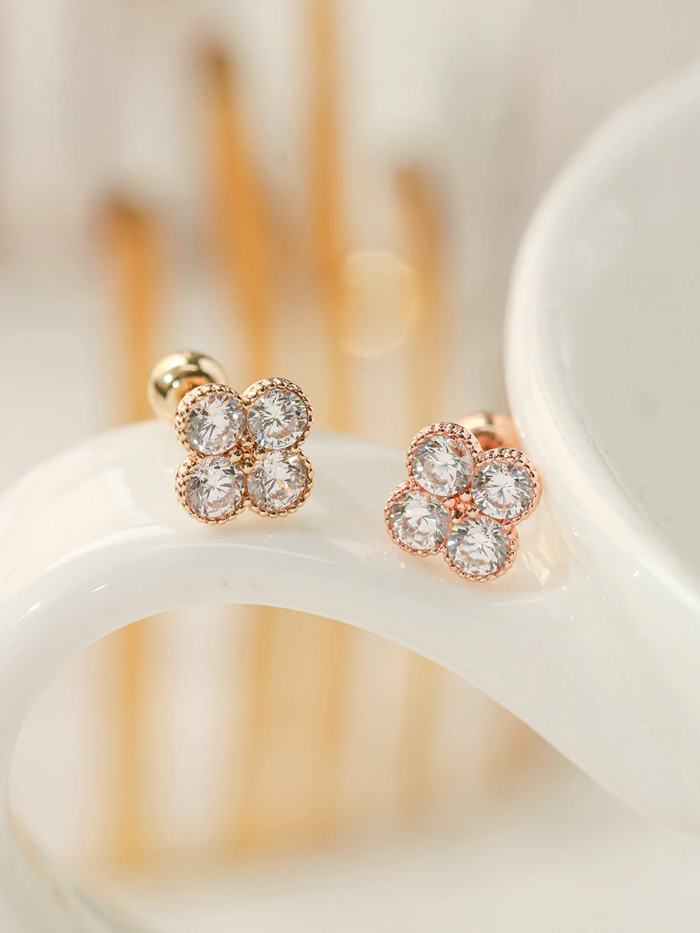 14K Gold CZ Clover Cartilage Earring 20G18G16G
