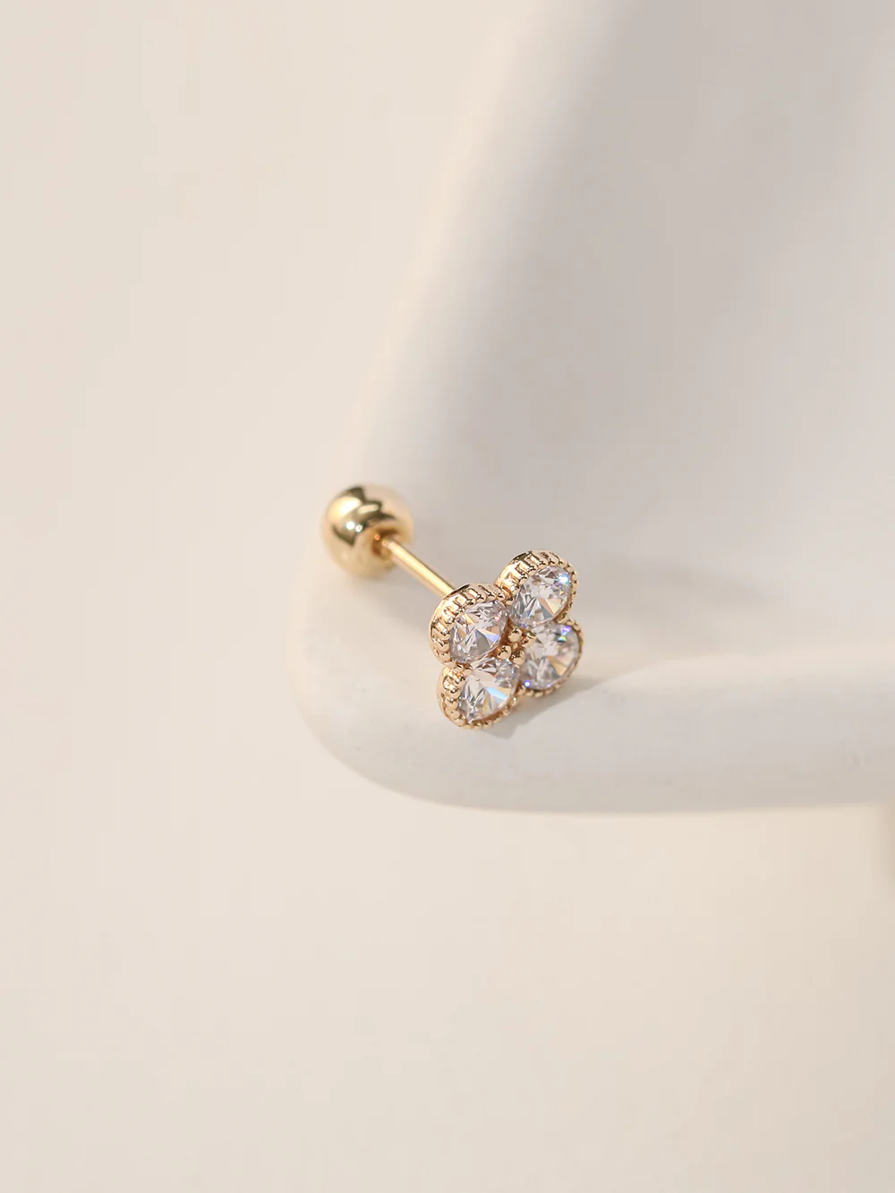 14K Gold CZ Clover Cartilage Earring 20G18G16G - Image 11