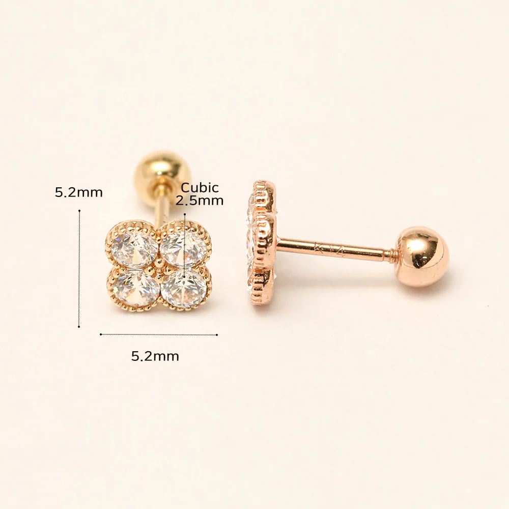 14K Gold CZ Clover Cartilage Earring 20G18G16G - Image 13