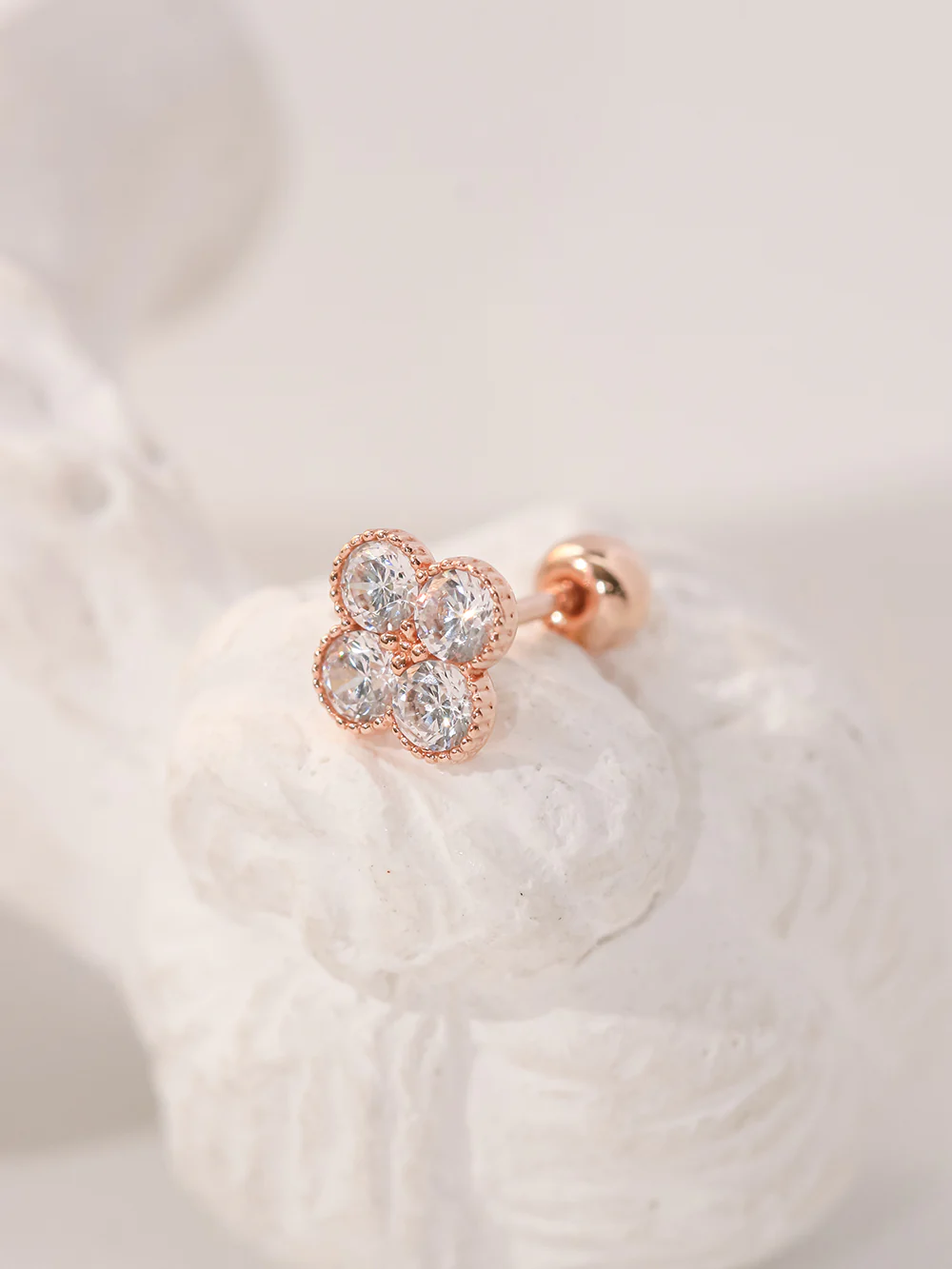 14K Gold CZ Clover Cartilage Earring 20G18G16G - Image 6