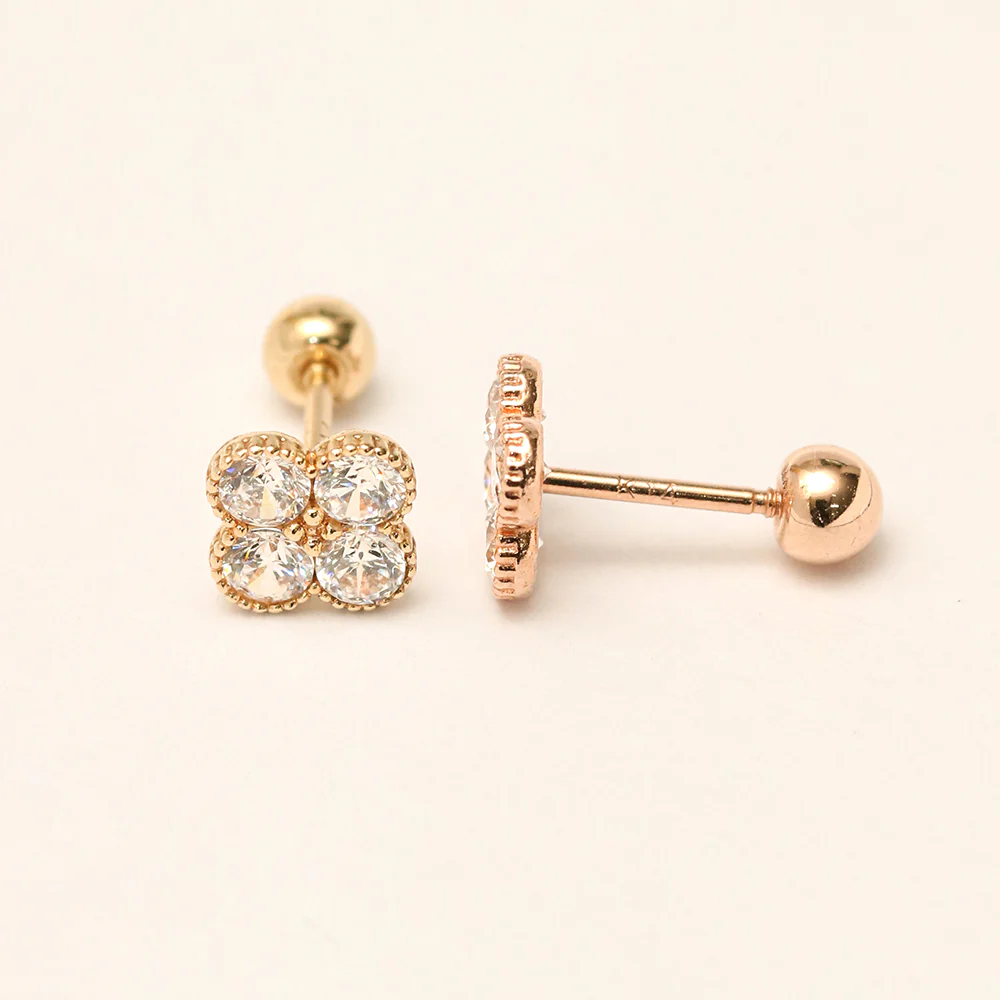 14K Gold CZ Clover Cartilage Earring 20G18G16G - Image 9