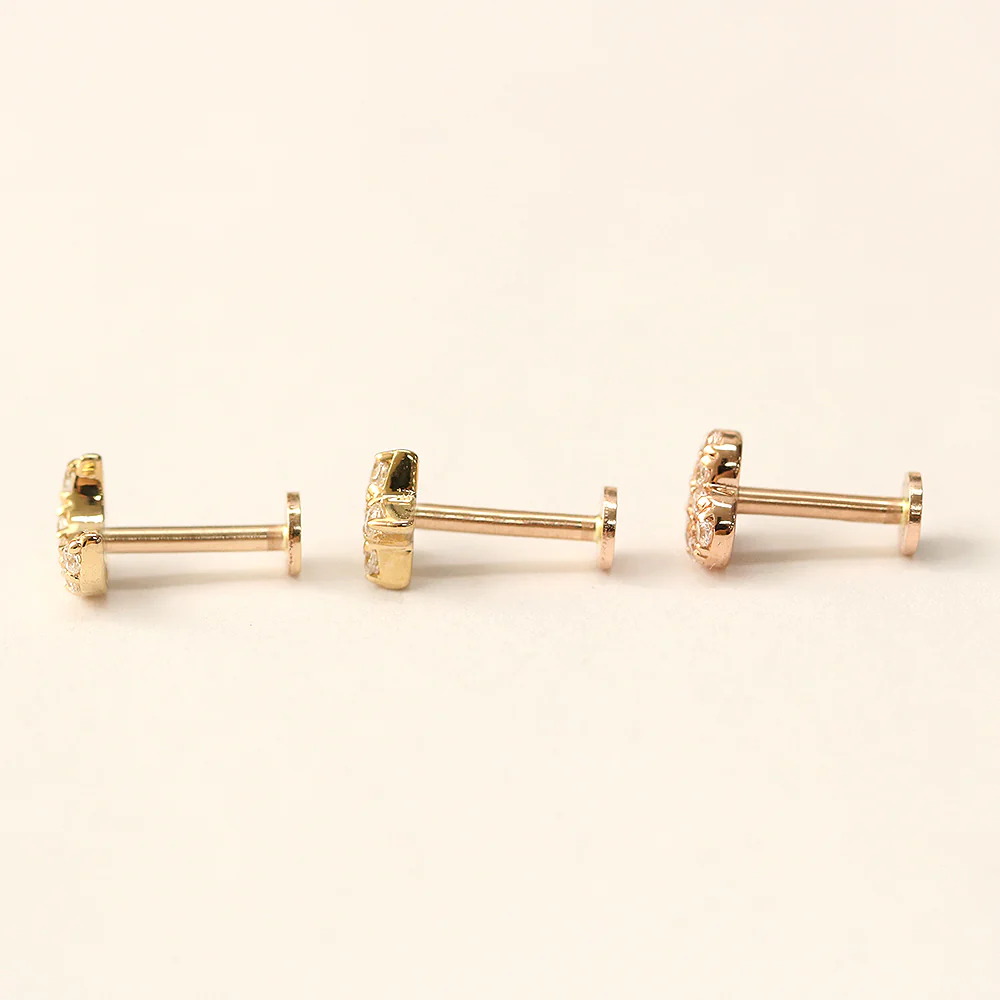 14K Gold CZ Volume Moon, Star, Heart Internally Threaded Labret Piercing 18G16G - Image 12