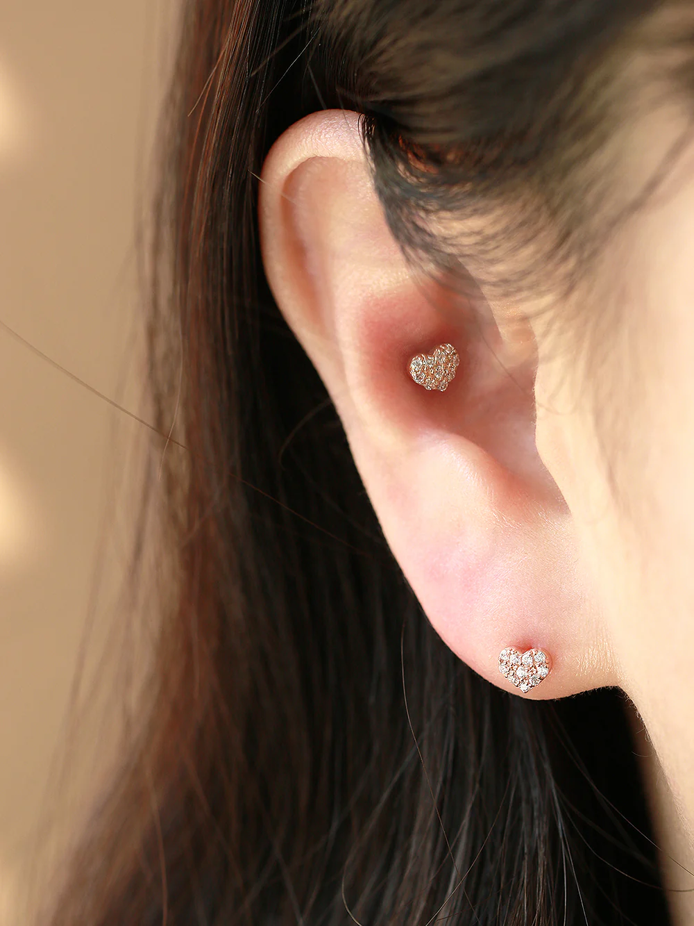 14K Gold CZ Volume Moon, Star, Heart Internally Threaded Labret Piercing 18G16G - Image 2