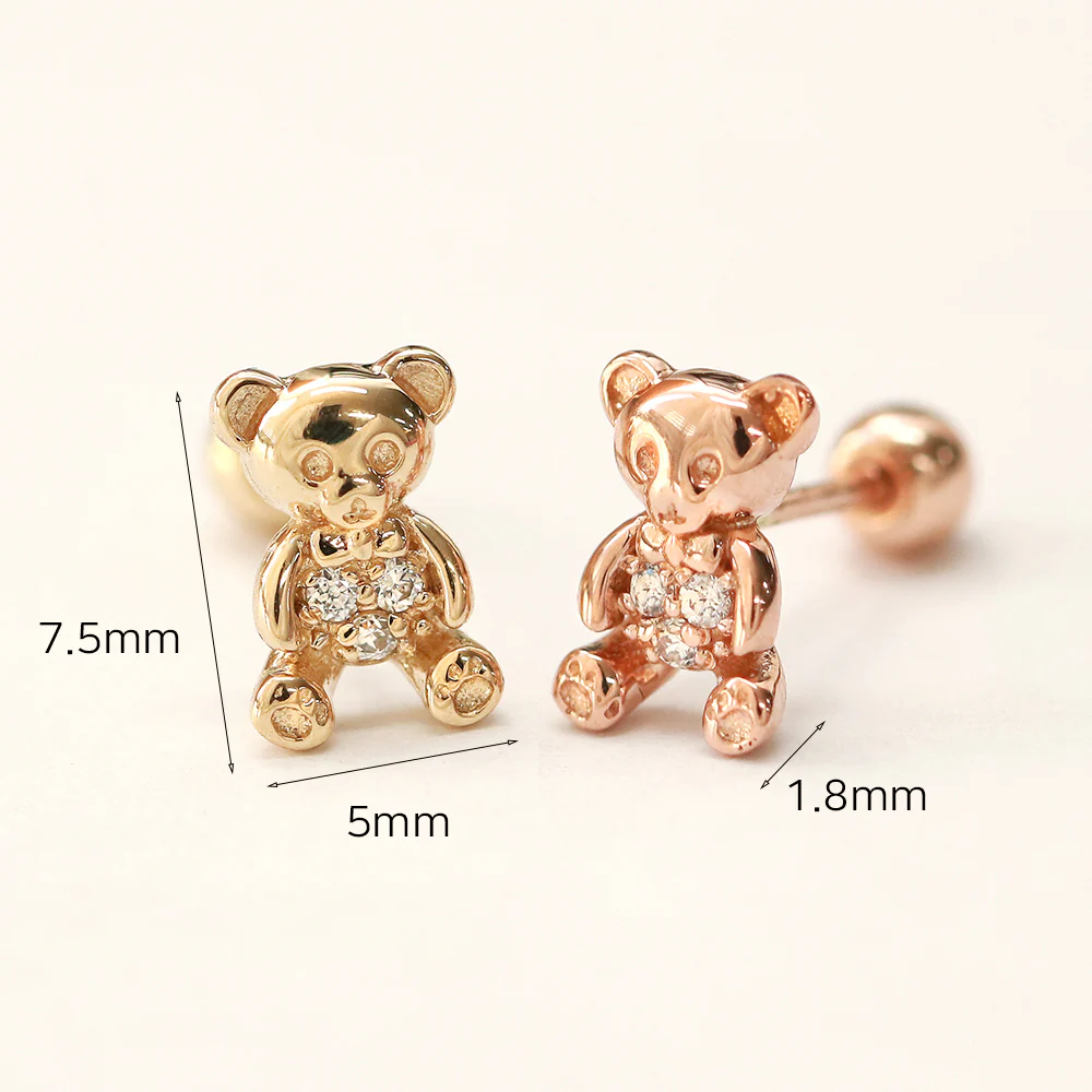 14K Gold CZ Ribbon Bear Cartilage Earring 20G18G16G - Image 10
