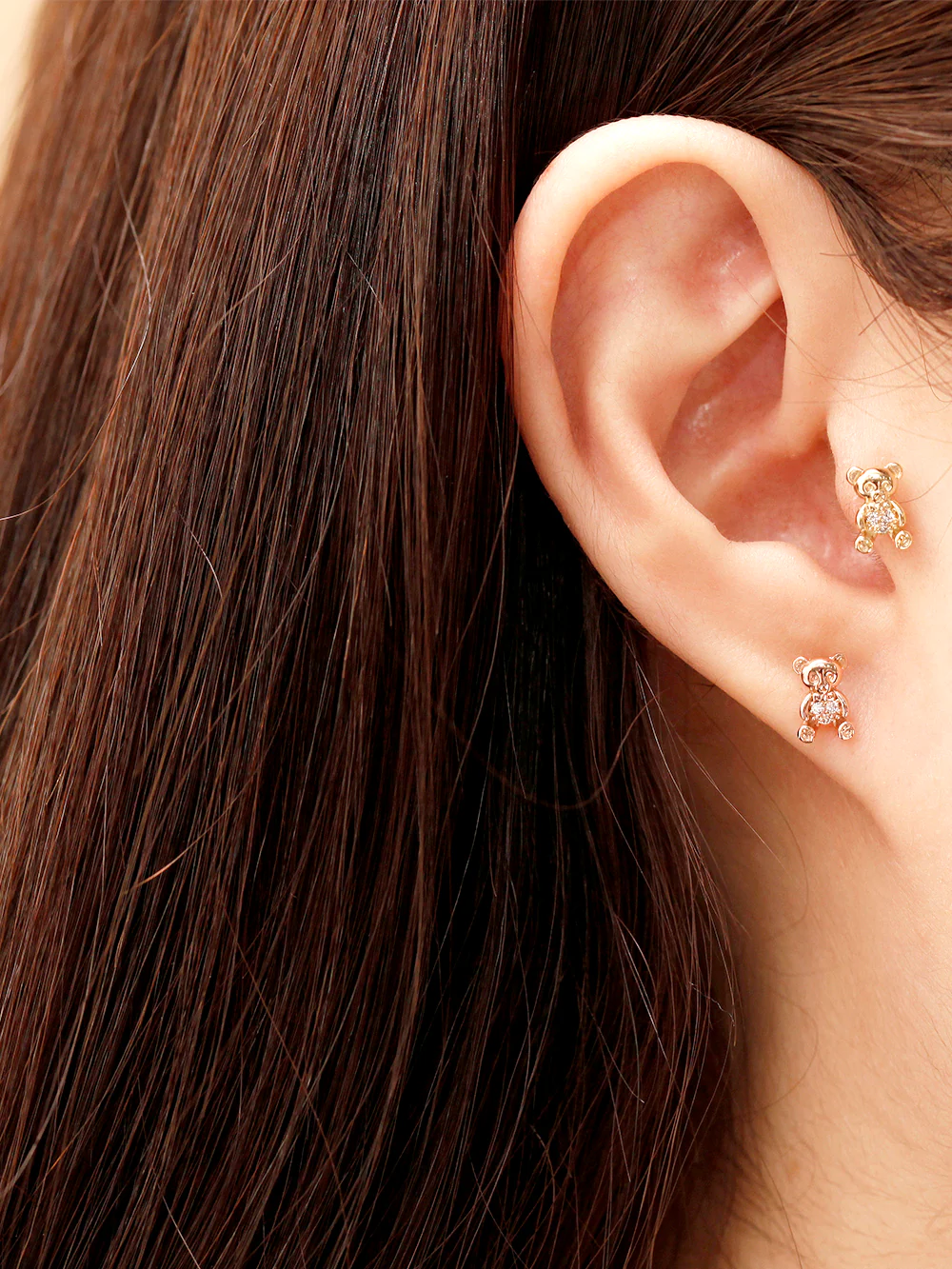 14K Gold CZ Ribbon Bear Cartilage Earring 20G18G16G - Image 4