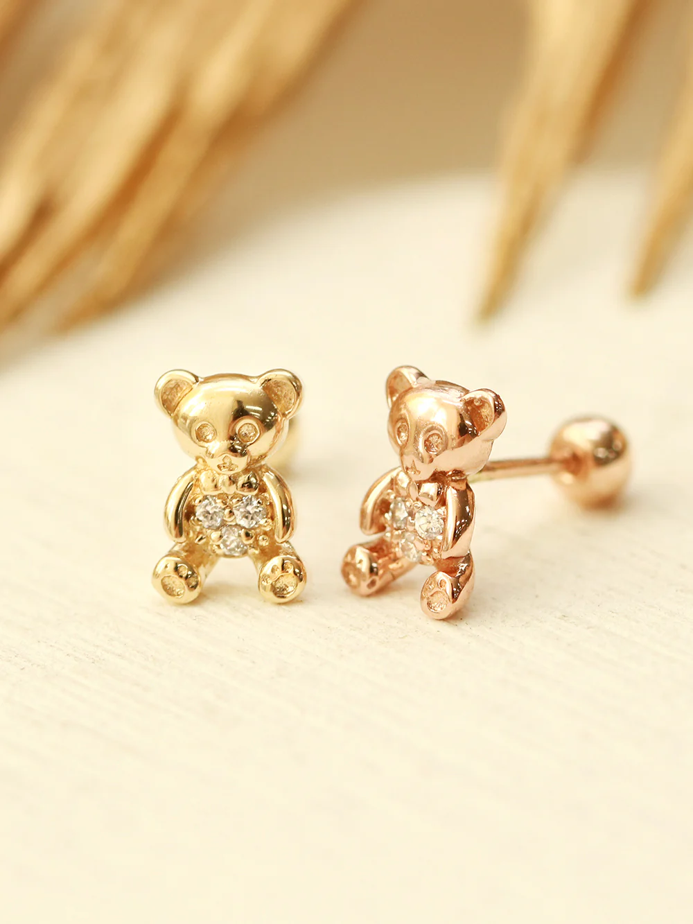 14K Gold CZ Ribbon Bear Cartilage Earring 20G18G16G - Image 5