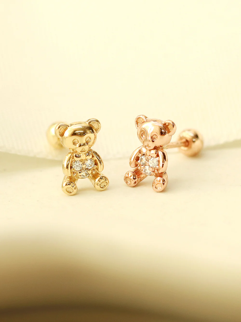 14K Gold CZ Ribbon Bear Cartilage Earring 20G18G16G - Image 7