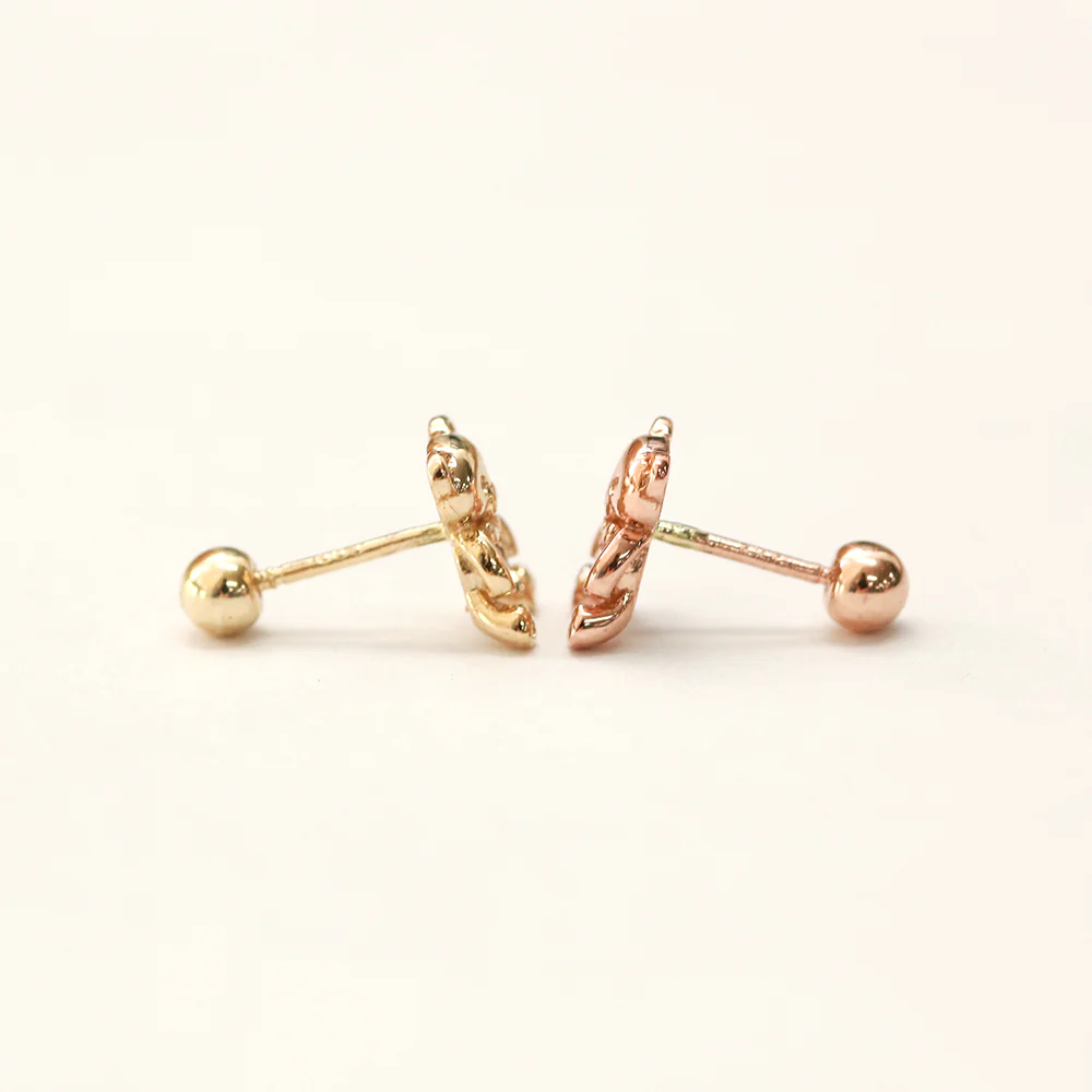 14K Gold CZ Ribbon Bear Cartilage Earring 20G18G16G - Image 9