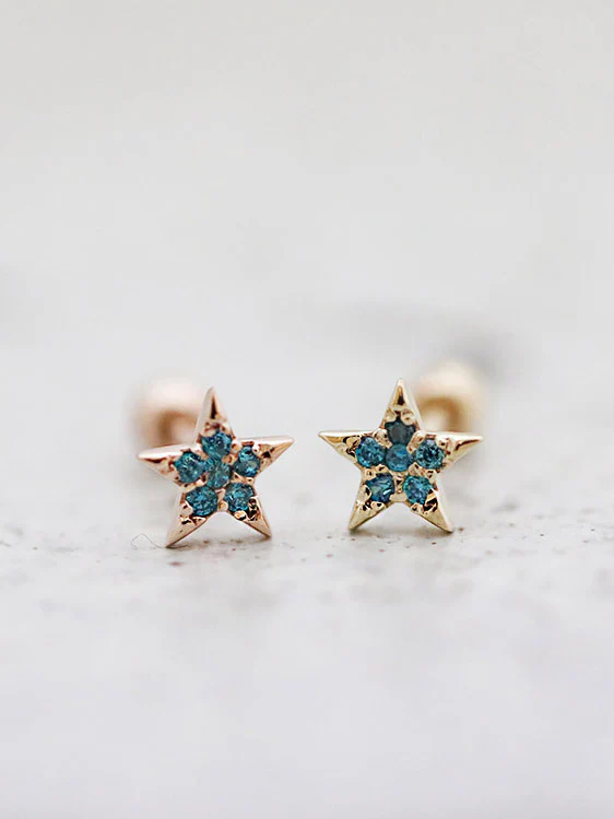 14K Gold CZ Star cartilage earring 18G16G - Image 5