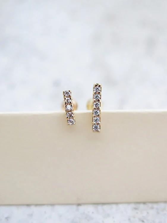 14K Gold CZ Stick Cartilage Earring S,L 18G16G - Image 2