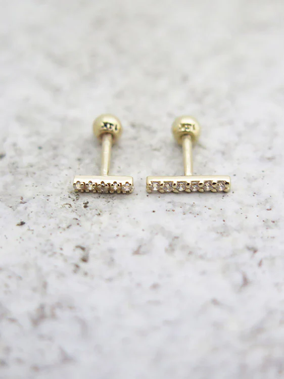 14K Gold CZ Stick Cartilage Earring S,L 18G16G - Image 4
