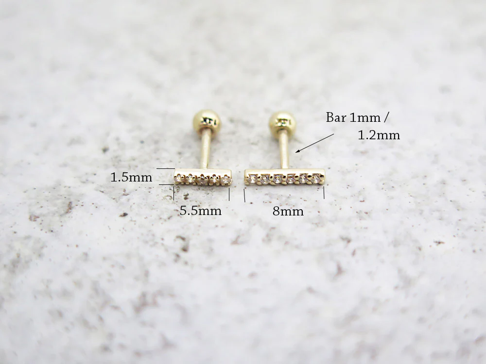 14K Gold CZ Stick Cartilage Earring S,L 18G16G - Image 7