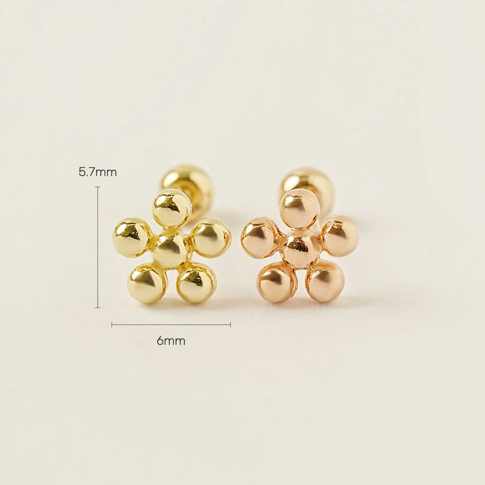 14K Gold Daily Ball Flower Cartilage Earring 20G - Image 5