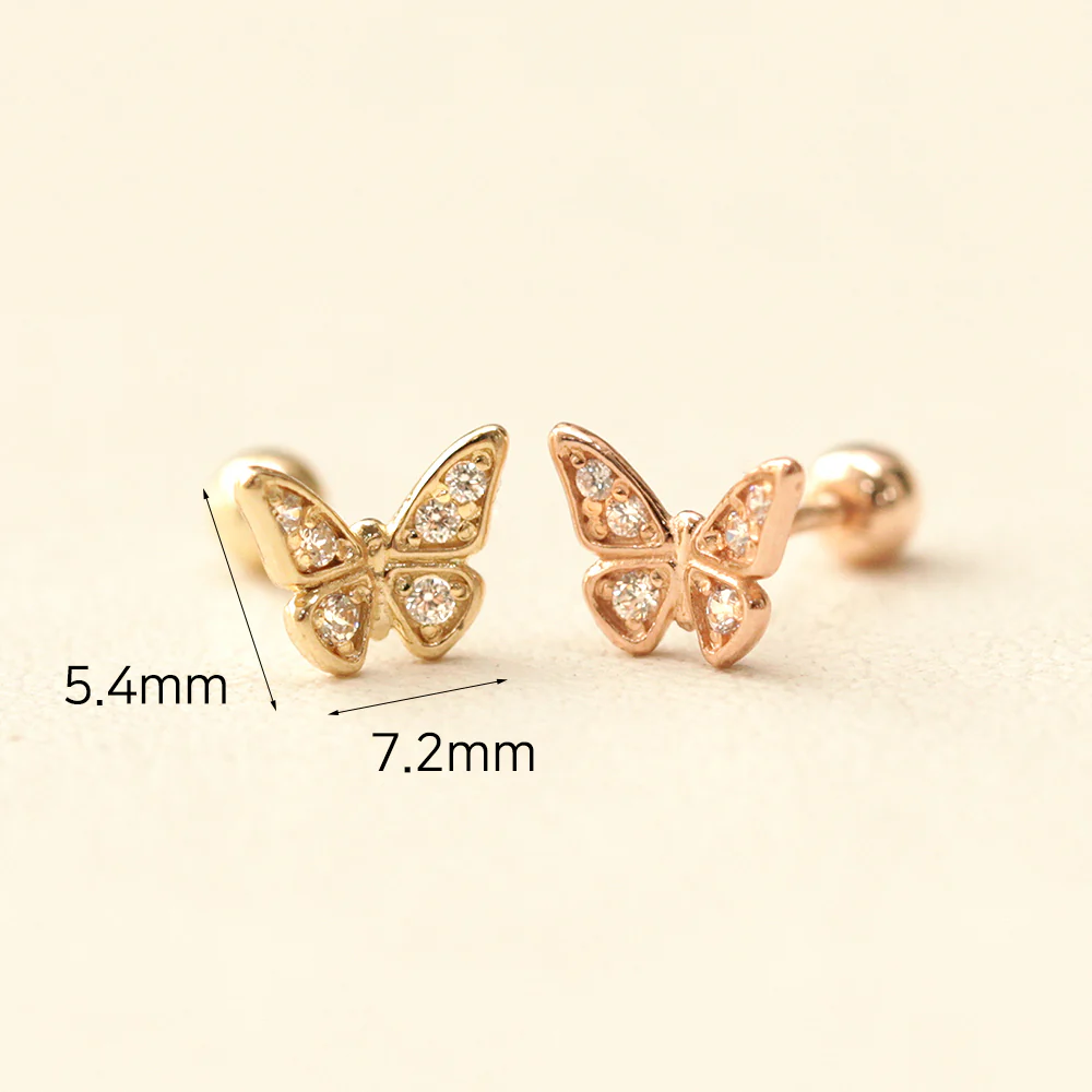 14K Gold Daily Butterfly Cubic Cartilage Earring 20G18G16G - Image 10
