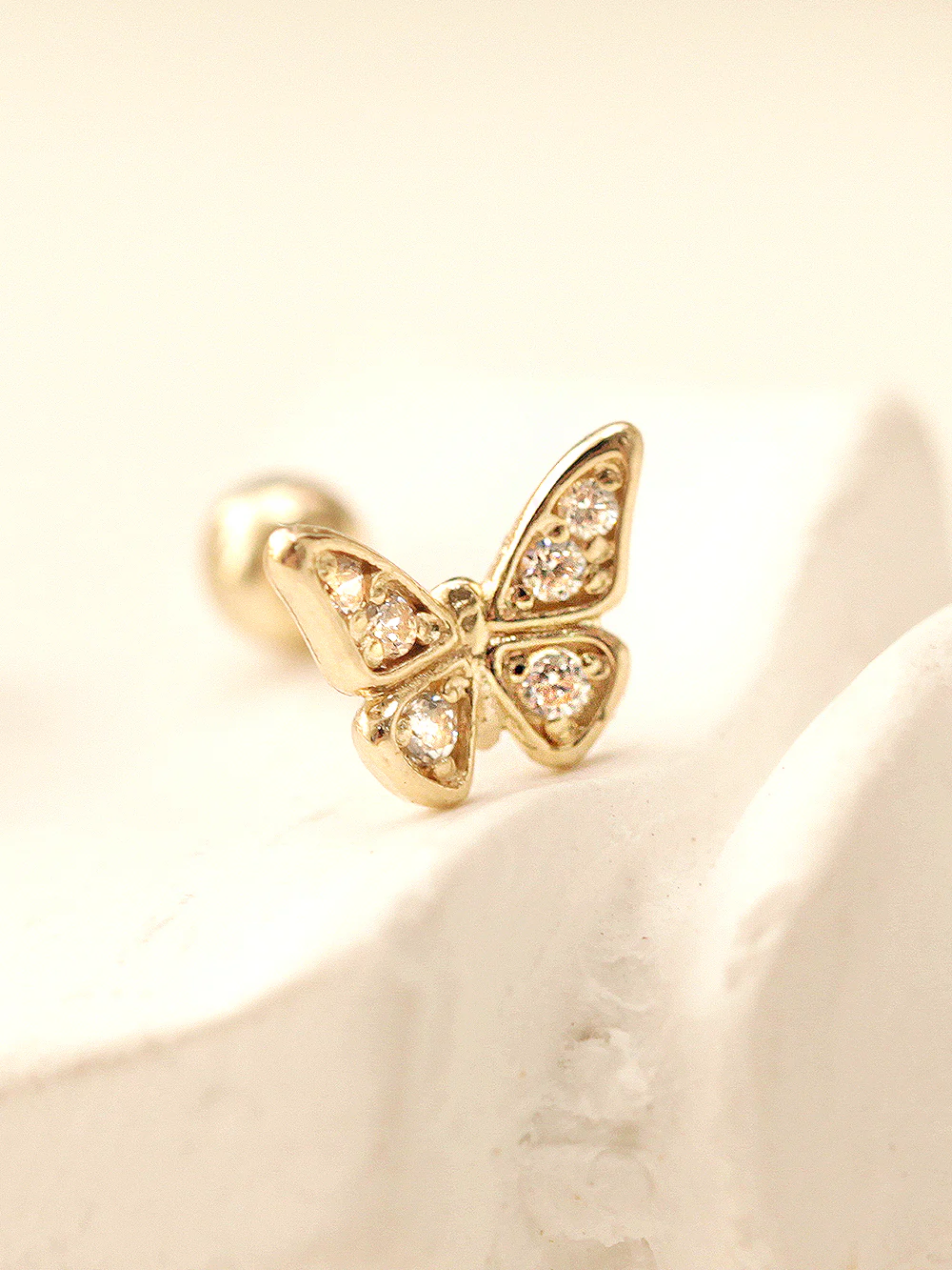 14K Gold Daily Butterfly Cubic Cartilage Earring 20G18G16G - Image 5