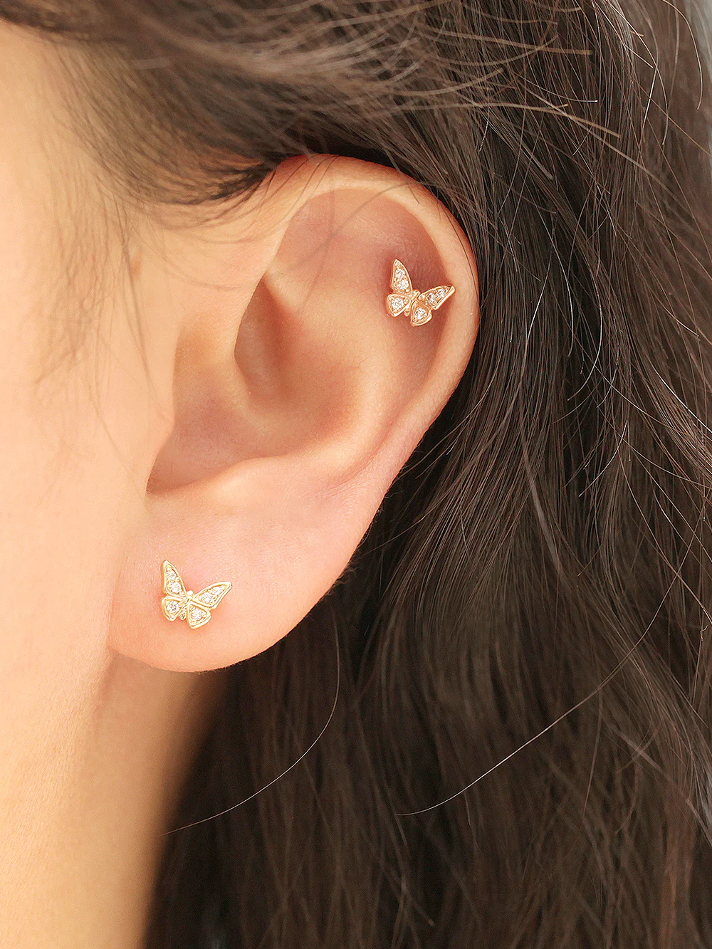 14K Gold Daily Butterfly Cubic Cartilage Earring 20G18G16G - Image 6