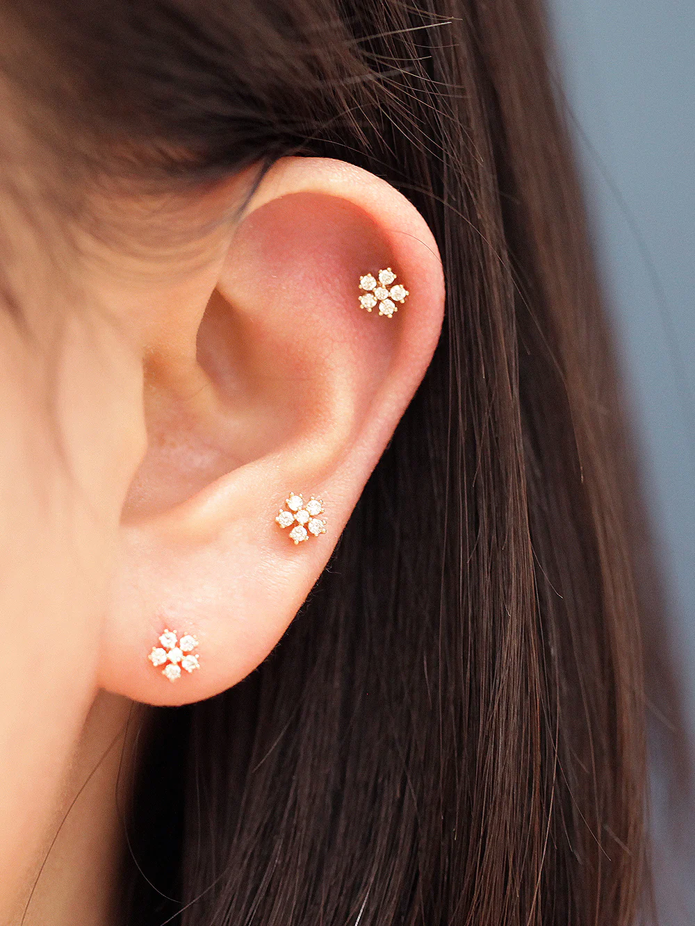 14K Gold Daily Cosmos Internally Threaded Labret Piercing 18G16G - Image 7