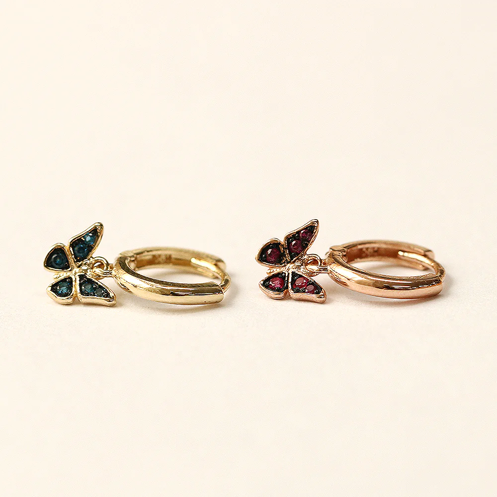 14K Gold Daily Cubic Butterfly Drop Hoop Earring - Image 13