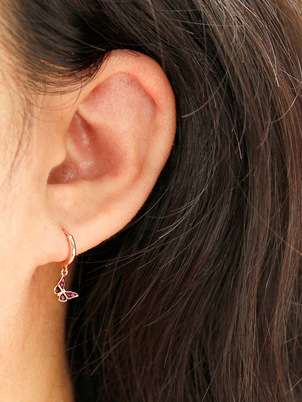 14K Gold Daily Cubic Butterfly Drop Hoop Earring - Image 4
