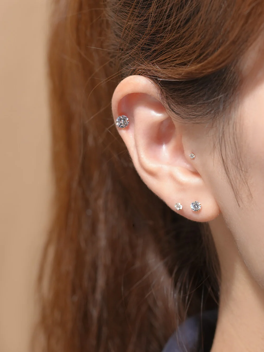 14K Gold Daily Cubic Stud Earring - Image 4