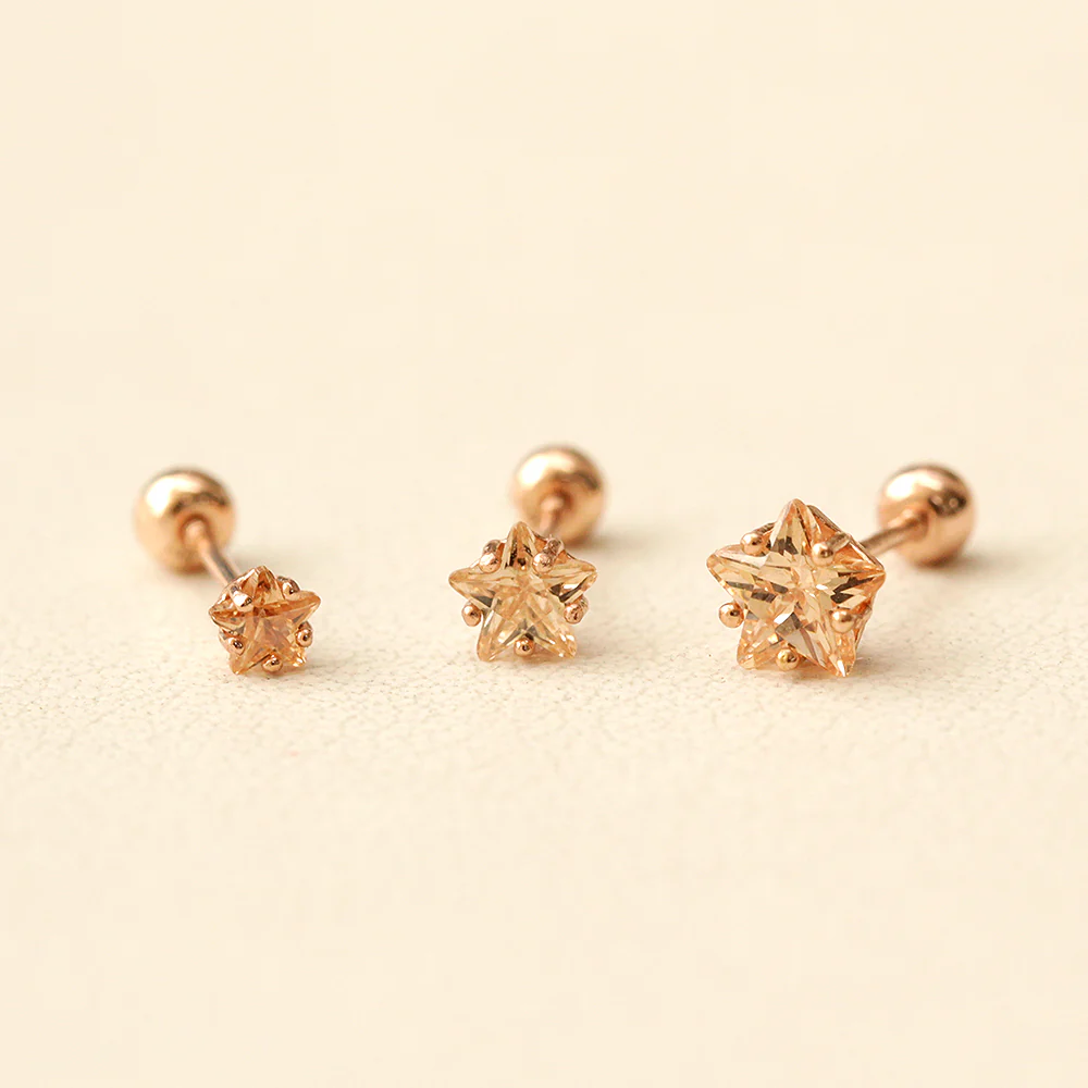 14K Gold Daily Cubic Star Earring 20G18G16G - Image 7