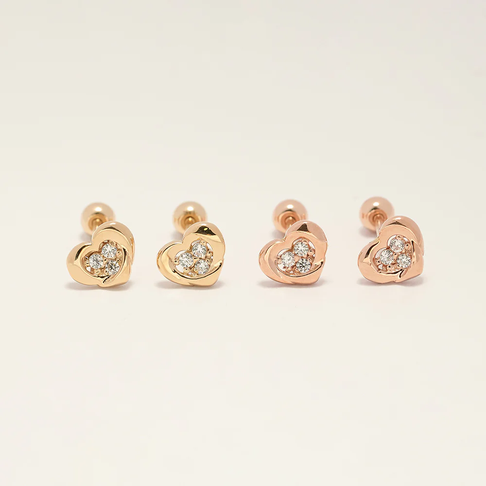 14K Gold Daily CZ Heart Cartilage Earring 20G18G16G - Image 14