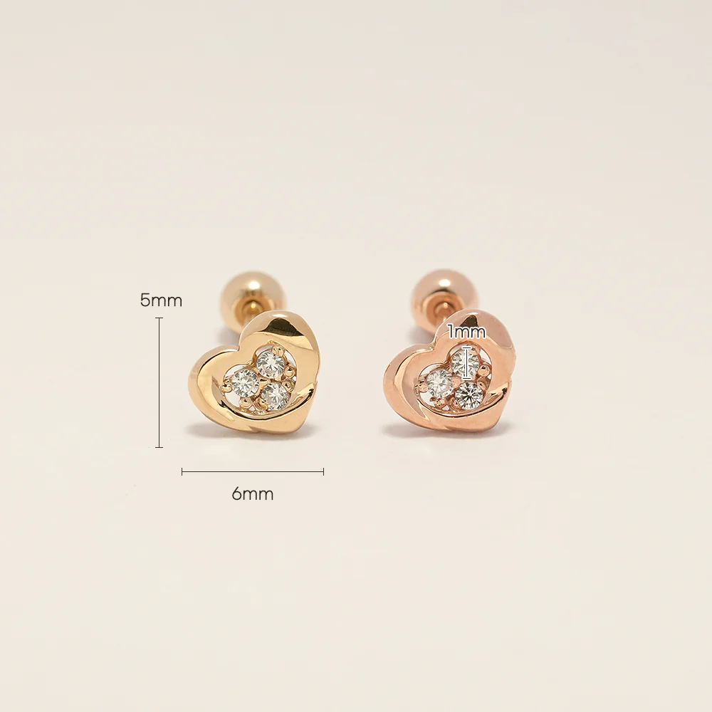 14K Gold Daily CZ Heart Cartilage Earring 20G18G16G - Image 17