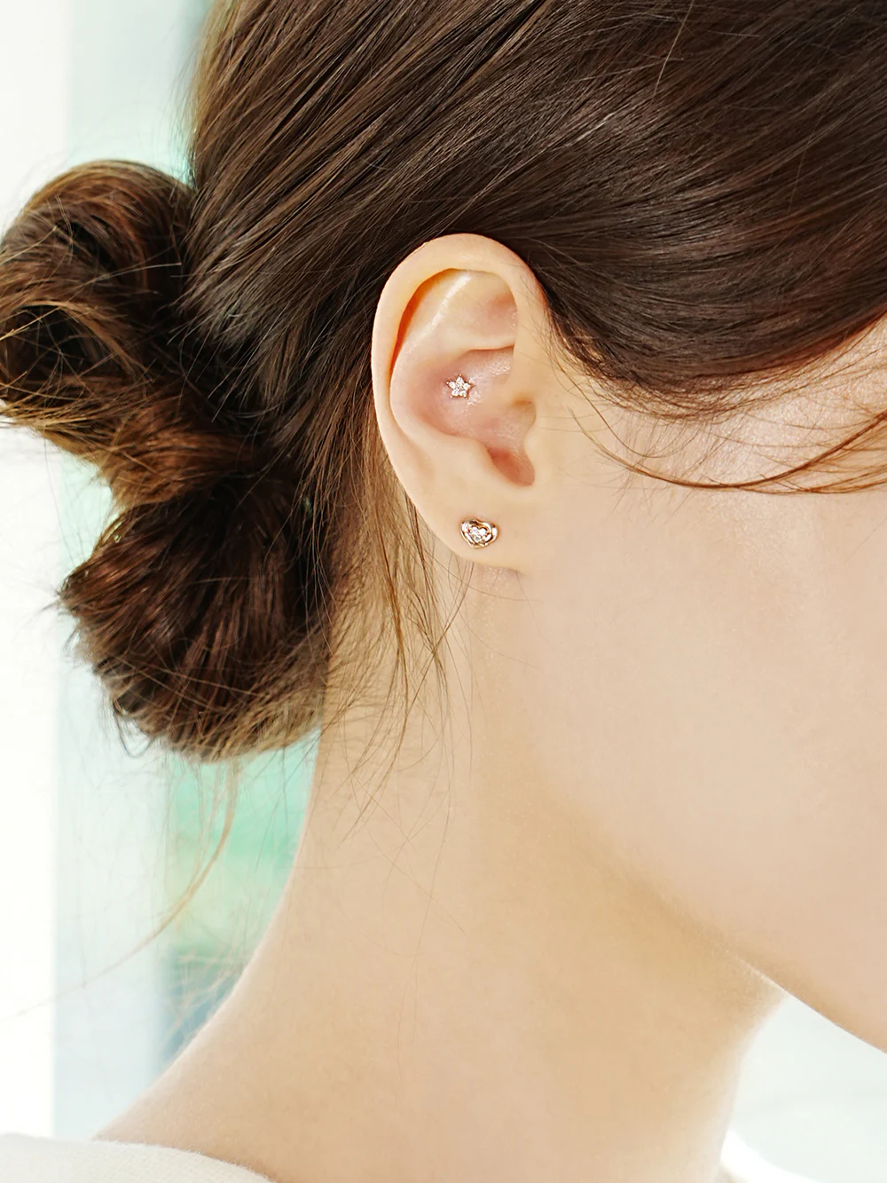 14K Gold Daily CZ Heart Cartilage Earring 20G18G16G - Image 8