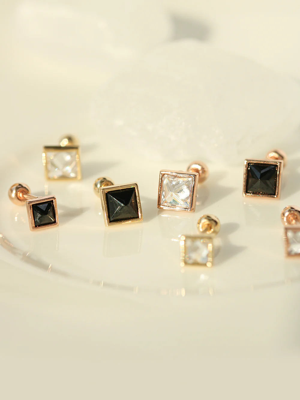 14K Gold Daily Square CZ Cartilage Earring 20G18G16G - Image 5