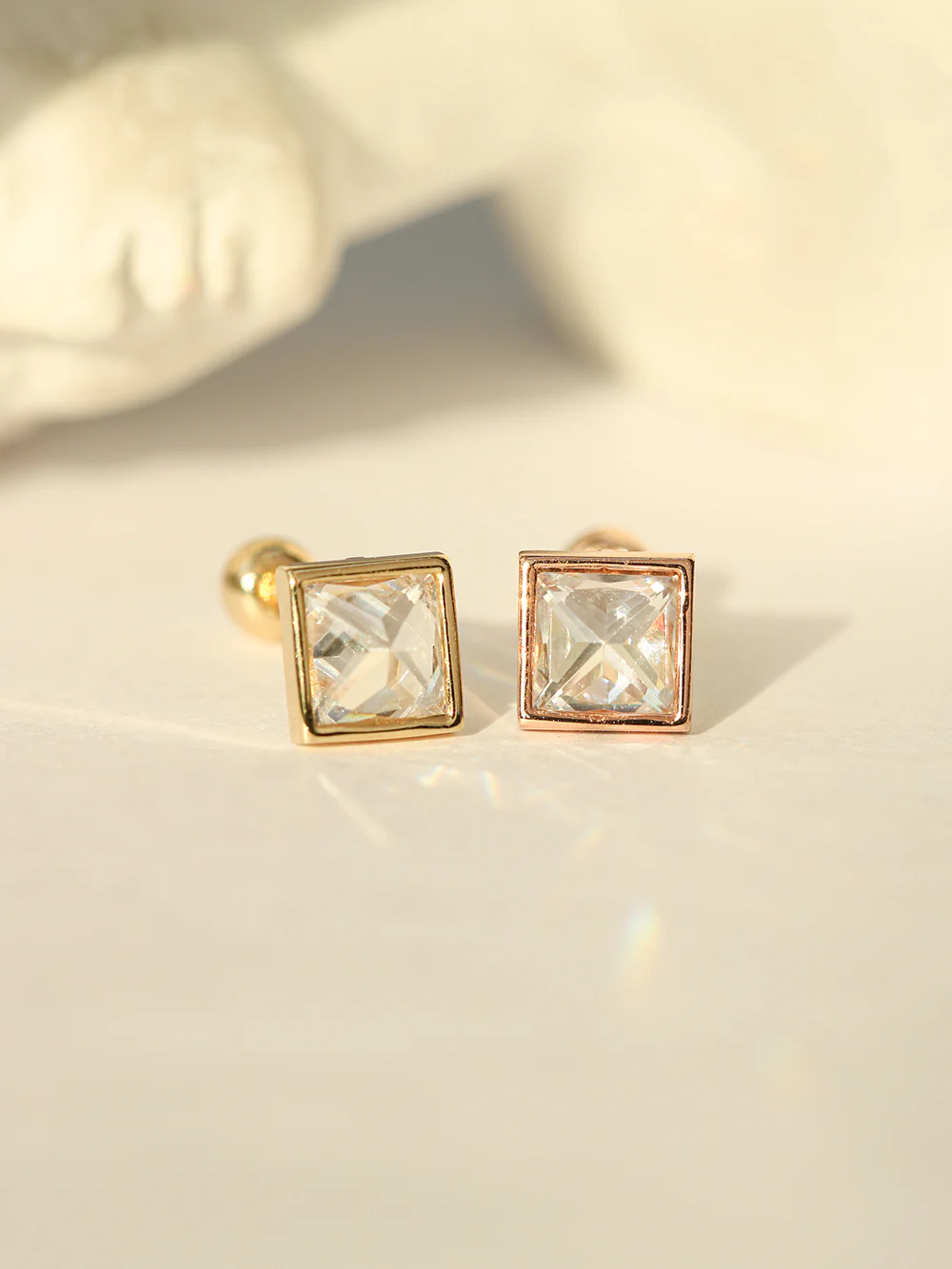14K Gold Daily Square CZ Cartilage Earring 20G18G16G - Image 7