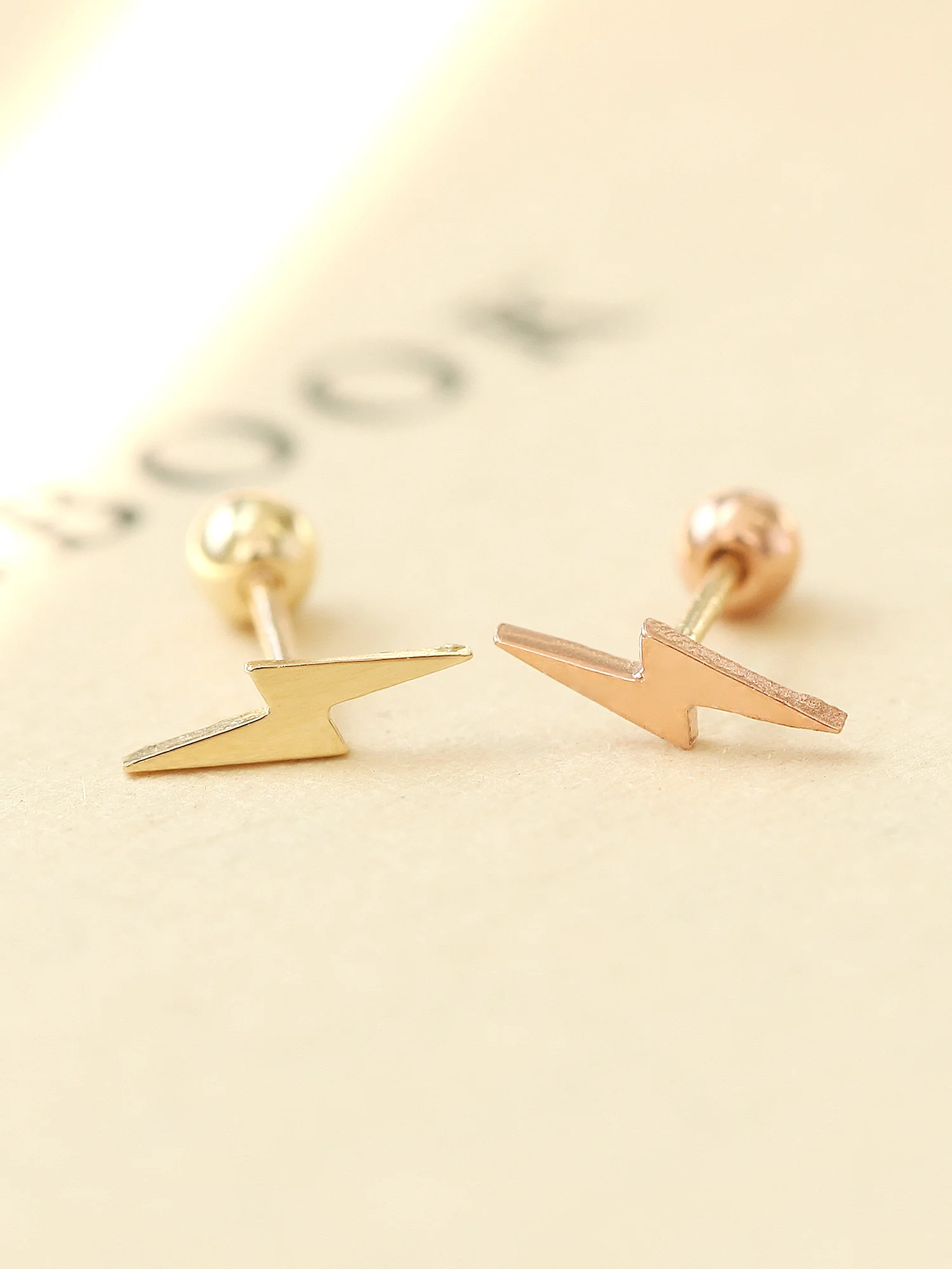 14K Gold Dainty Lightning Cartilage Earring 20G