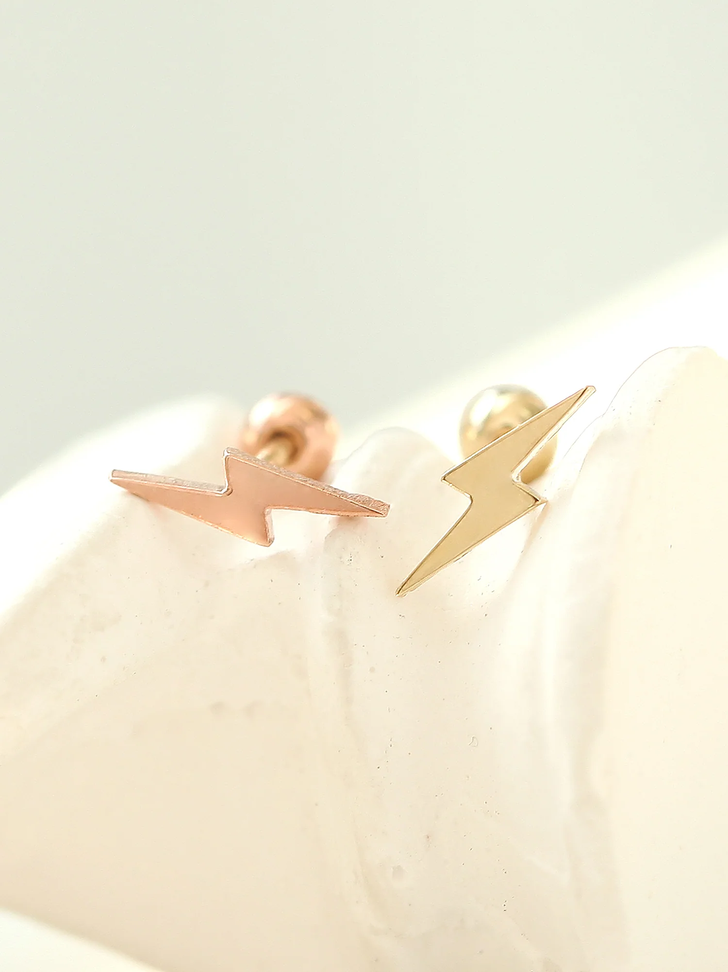 14K Gold Dainty Lightning Cartilage Earring 20G - Image 3