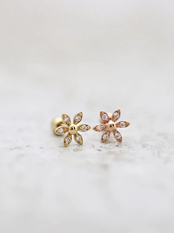 14K Gold Daisy Cartilage Earring 18G16G - Image 5