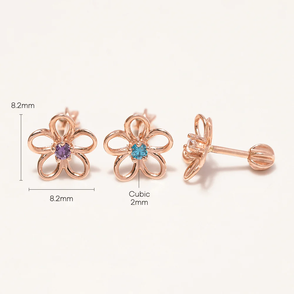 14K Gold Daisy Color Cubic Flower Cartilage Earring 18G16G - Image 16