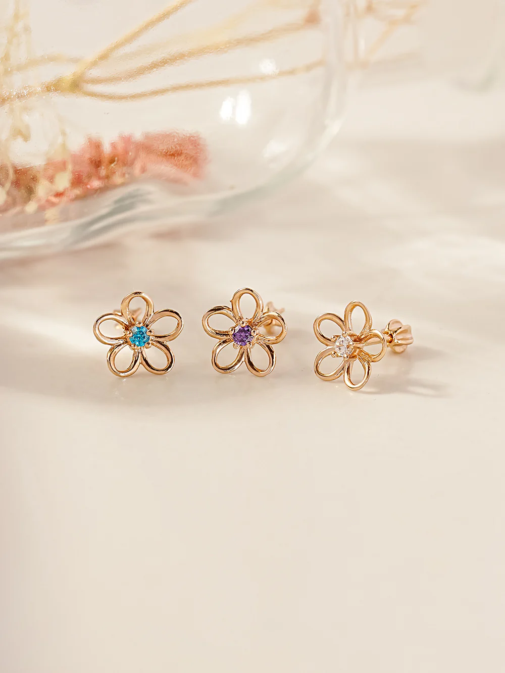 14K Gold Daisy Color Cubic Flower Cartilage Earring 18G16G - Image 7