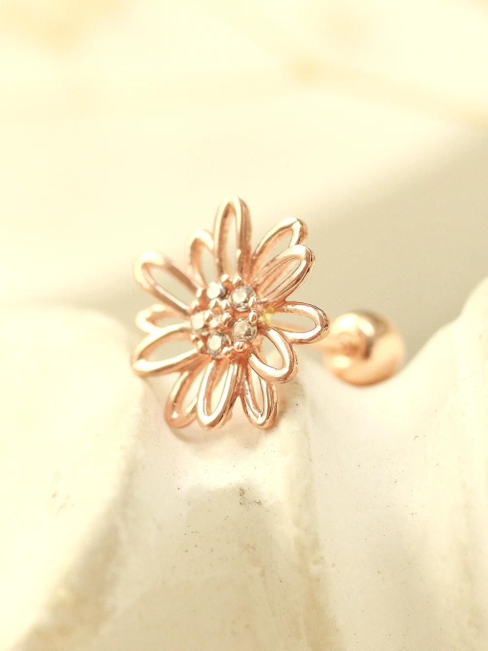 14K Gold Daisy Flower Cartilage Earring 20G - Image 5