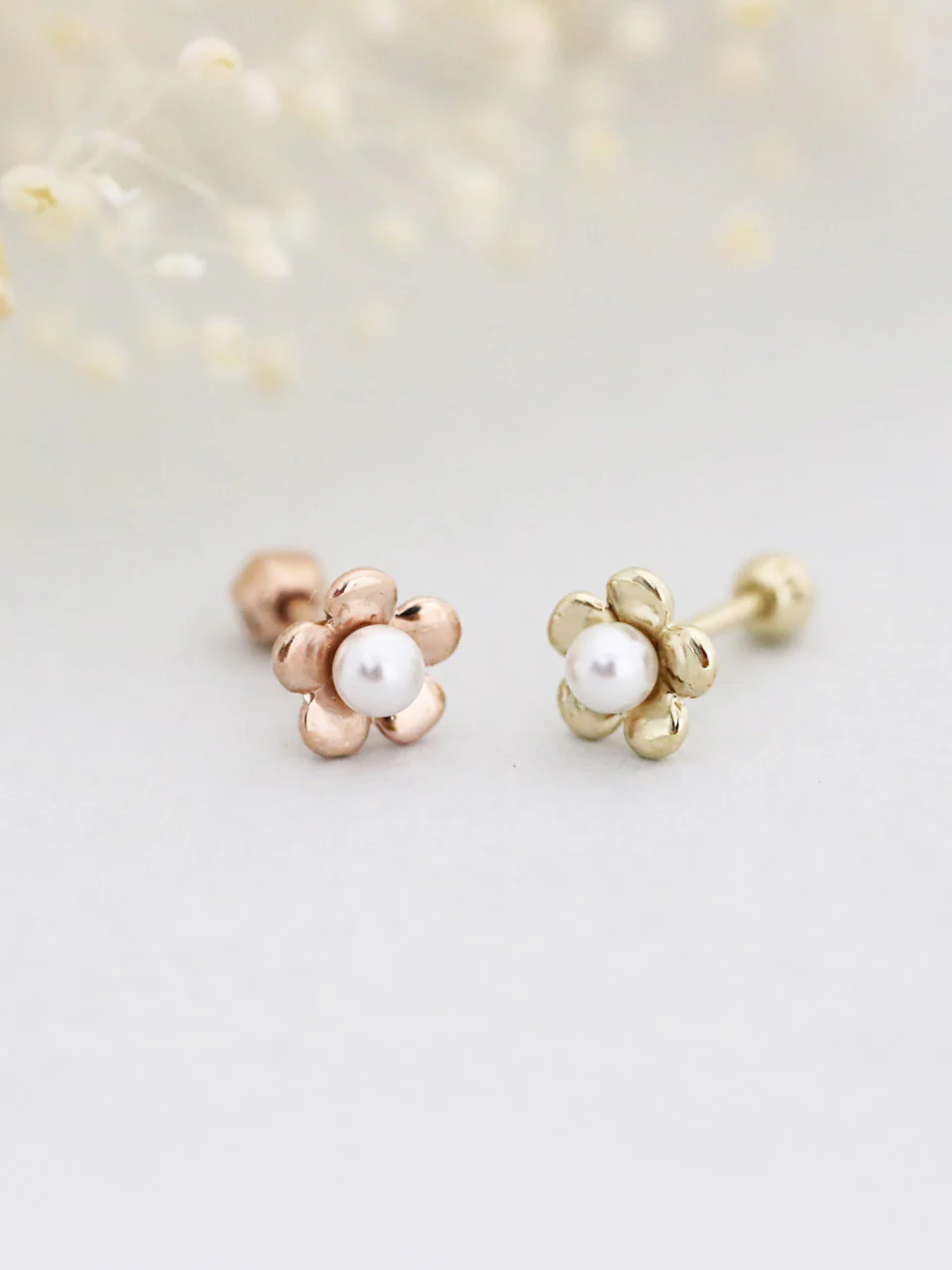 14K Gold Daisy Pearl Cartilage Earring 18G16G - Image 3
