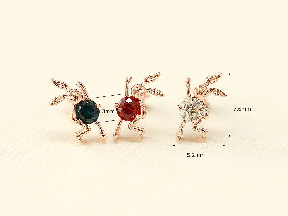 14K Gold Dancing Rabbit Cartilage Earring 18G16G - Image 10