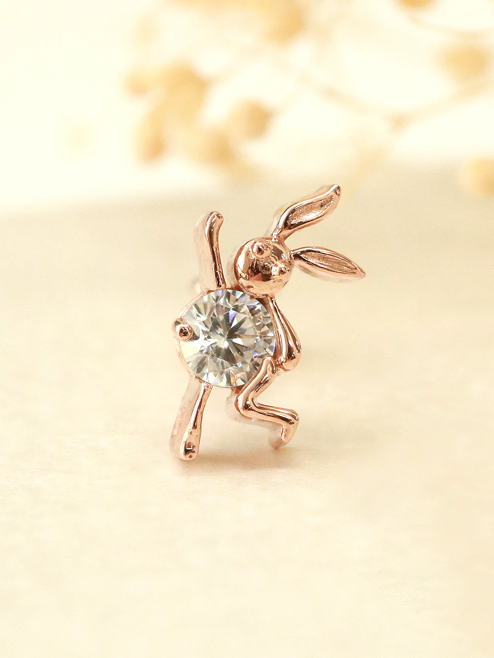 14K Gold Dancing Rabbit Cartilage Earring 18G16G - Image 4
