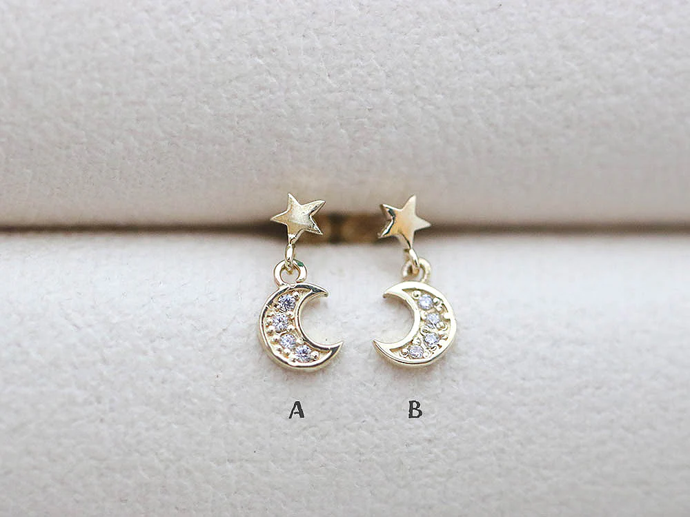 14K Gold Dangle Moon Cartilage Earring 18G16G - Image 8
