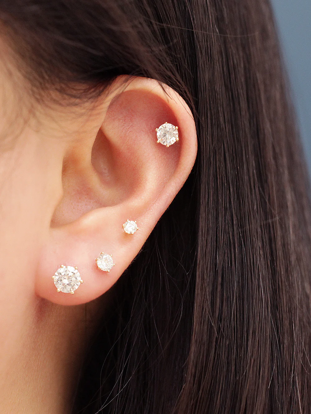14K Gold Daily 6 Prongs Cubic Cartilage Earring 20G - Image 2