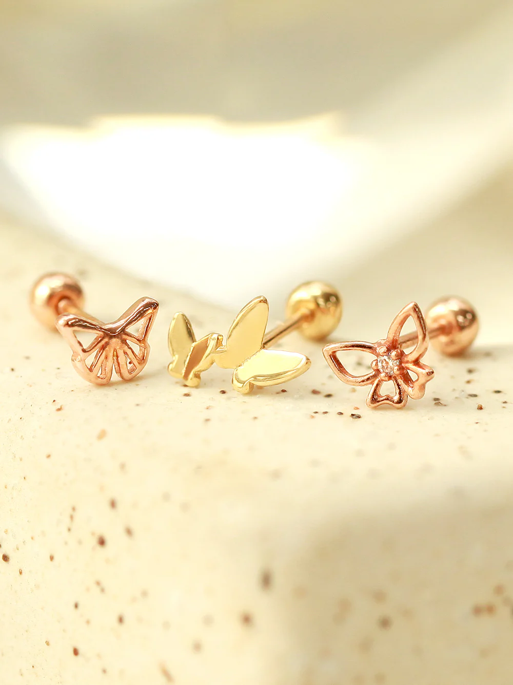 14K Gold Delicate Butterfly Cartilage Earring 20G - Image 10