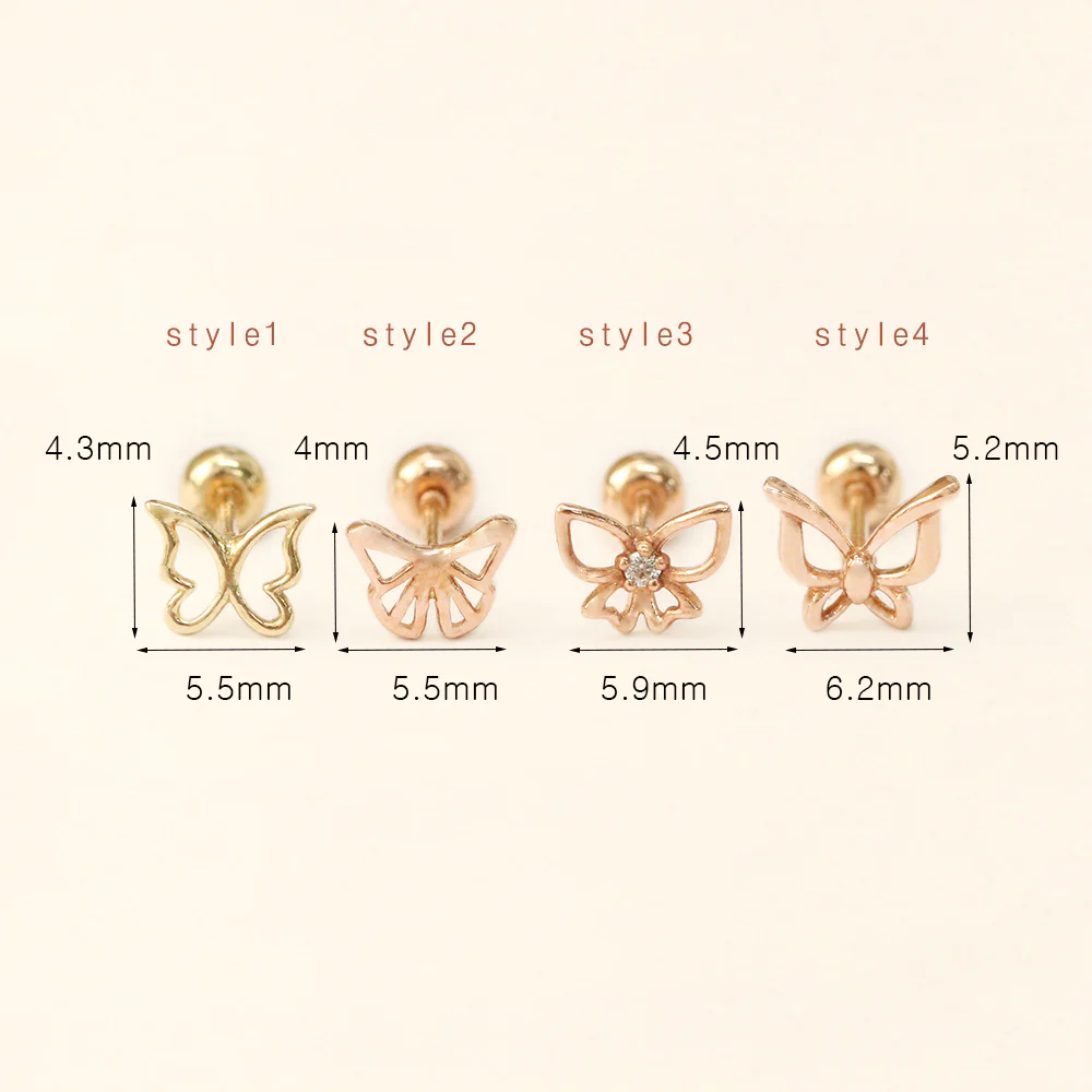 14K Gold Delicate Butterfly Cartilage Earring 20G - Image 14